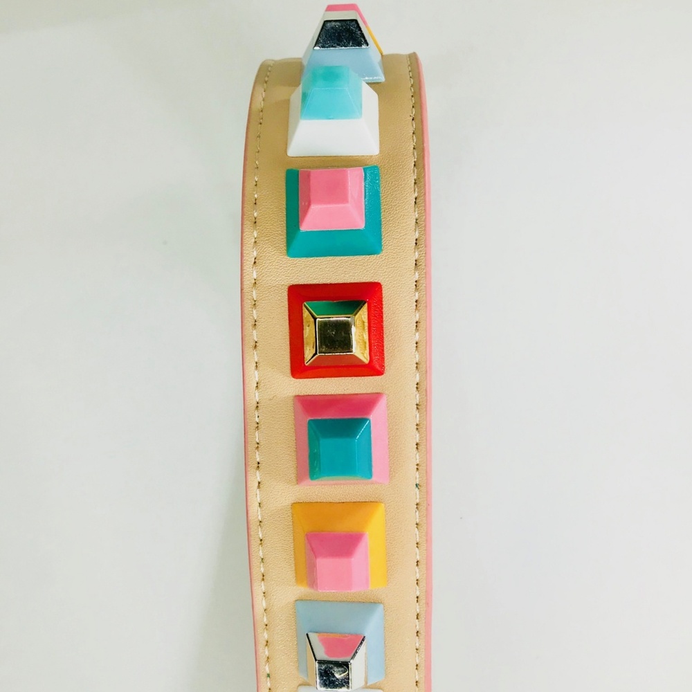 Beige Strap with Multicolor Square Rivets - Picture 7 of 7